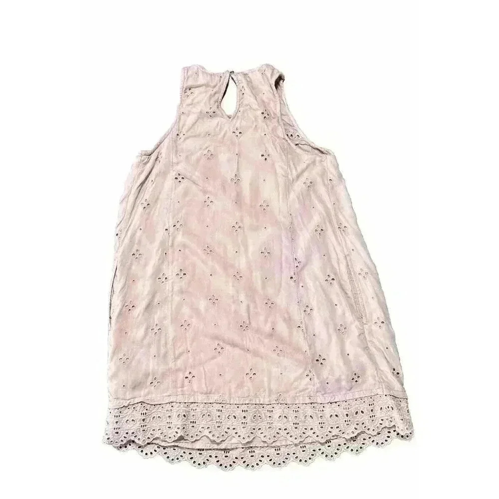 Abercrombie & Fitch Tank Dress Womens Sz S Blush Pink Eyelet Pockets Lined D1 - Picture 2 of 7